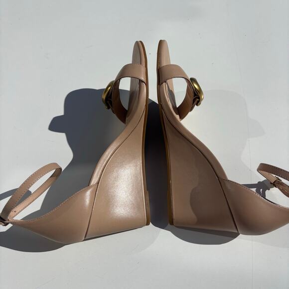 Coach Odetta Nude Leather Wedge Sandal Ankle Wrap 9 - Picture 7 of 11